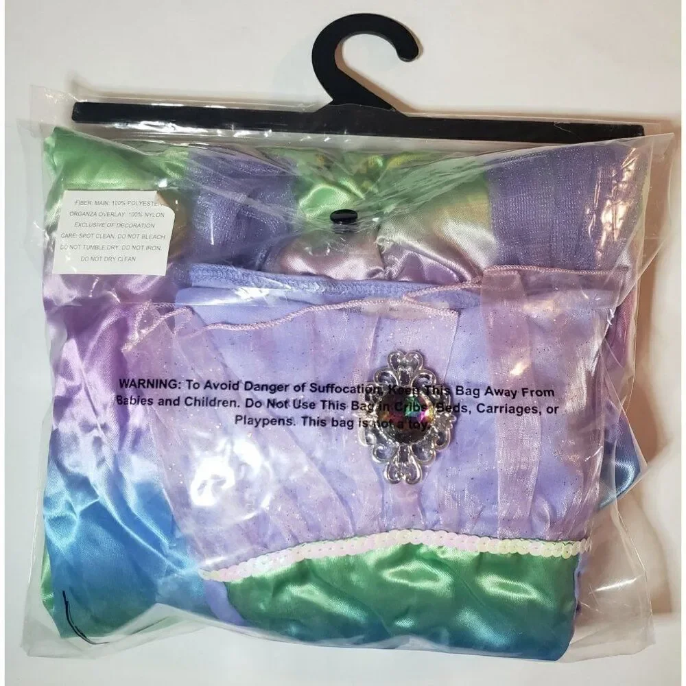 Girls Costume Mermaid Iridescent Rainbow Mermaid Costume Satin Mesh Large NWT